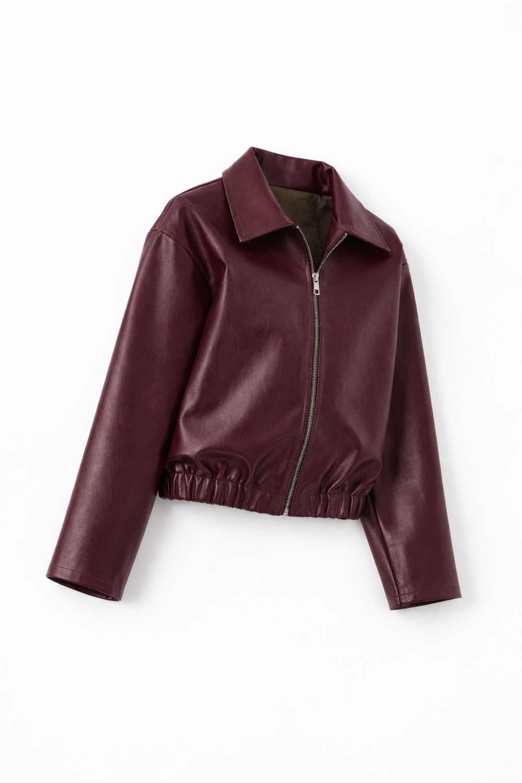 Burgundy Faux Leather Jacket | Cropped Structured Women’s Moto Coat