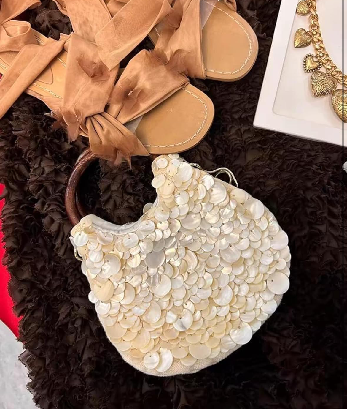 White Sequin Disc Handle Bag – Peach Motel Accessories
