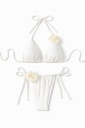 White Rose Appliqué Tie Bikini Set – Peach Motel Swimwear