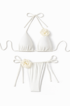 White Rose Appliqué Tie Bikini Set – Peach Motel Swimwear
