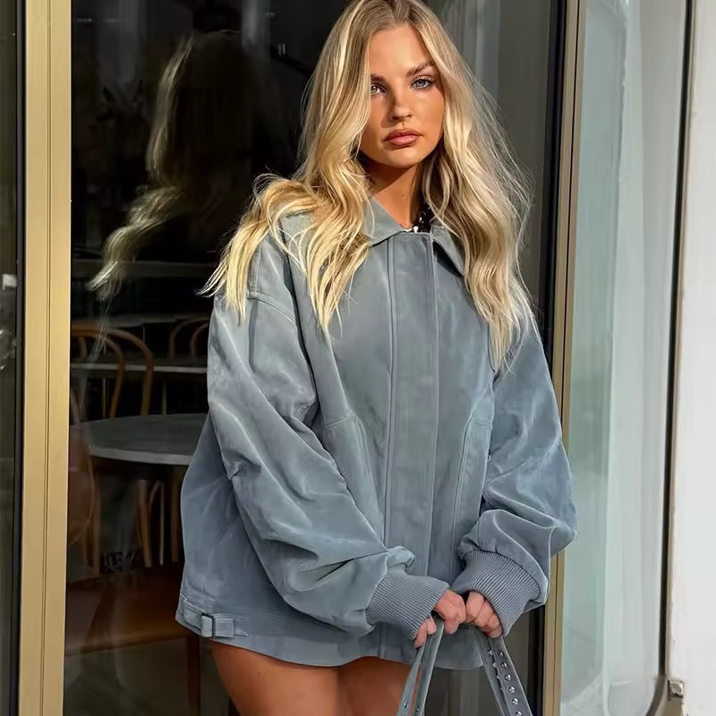 Oversized Luxe Suede Jacket – Peach Motel Women’s Outerwear