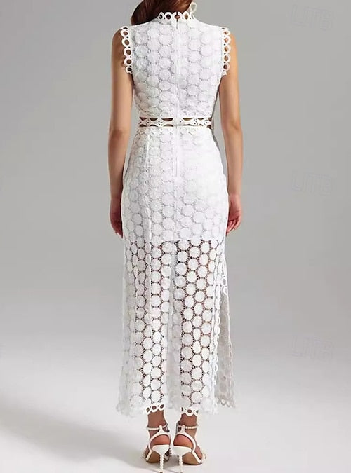 Celestial Circle Lace Two-Piece Maxi Dress – White