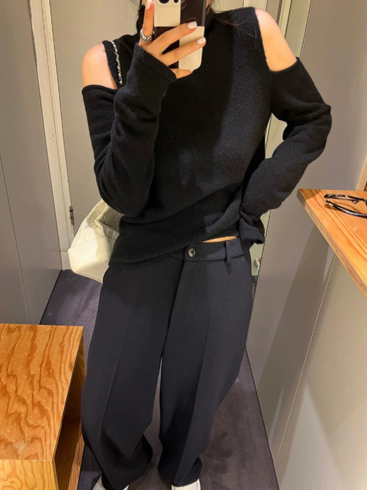 Black Tailored Wide-Leg Trousers | High-Waisted Straight Leg Pants