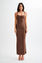 Chocolate Brown Ribbed Knit Maxi Dress – Peach Motel Clothing