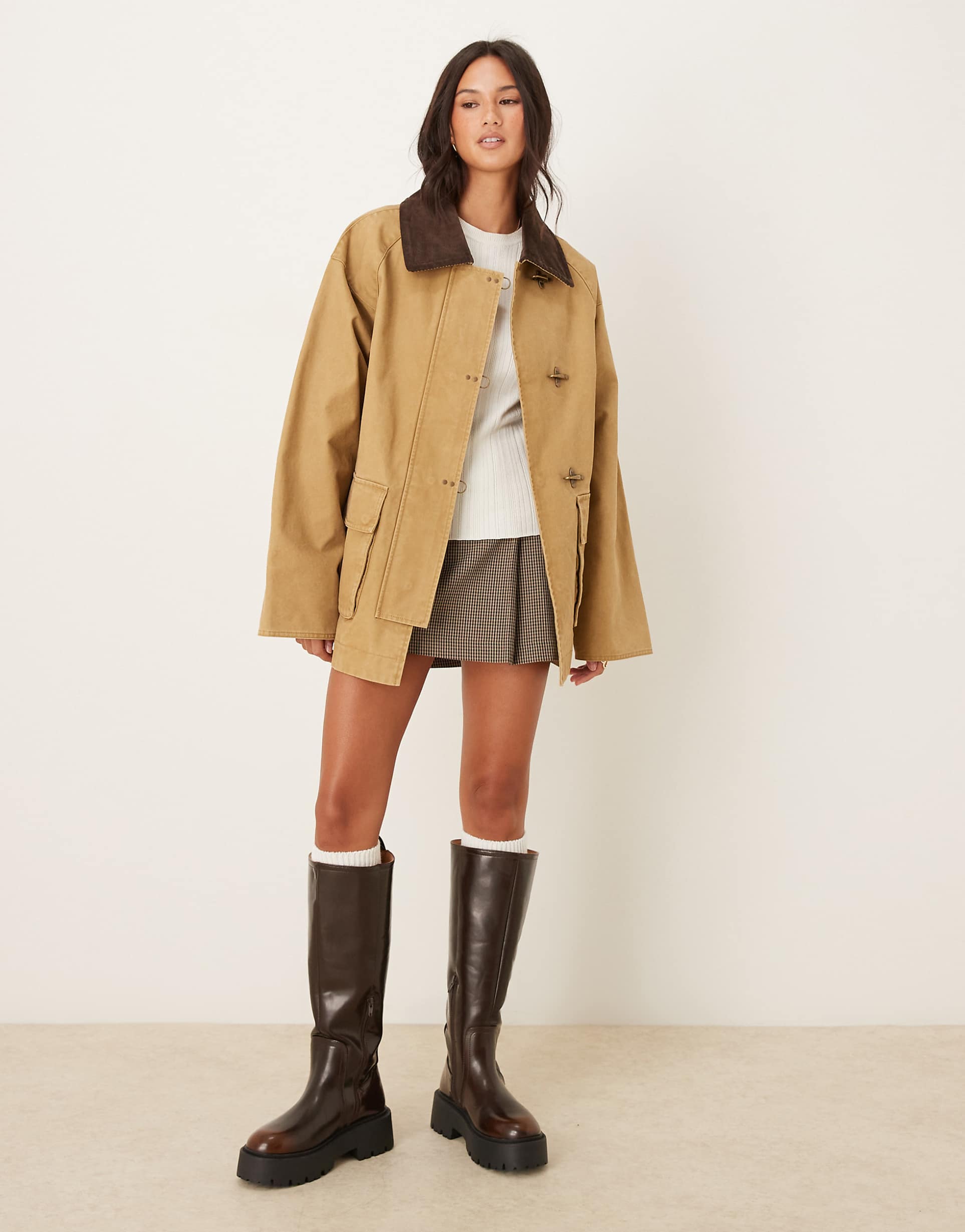 Women’s Oversized Utility Jacket with Contrast Collar – Peach Motel