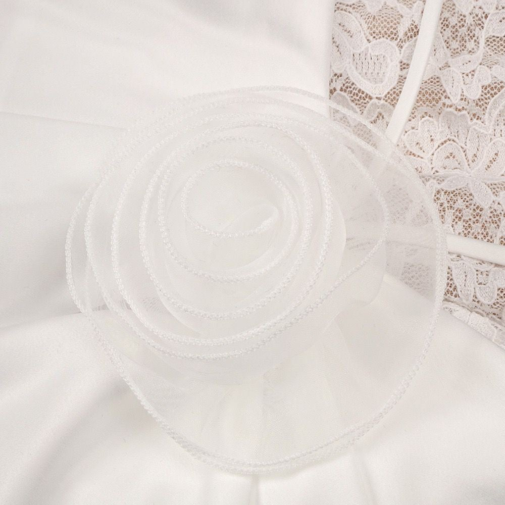 Ivory Lace Maxi Dress with Draped Overlay