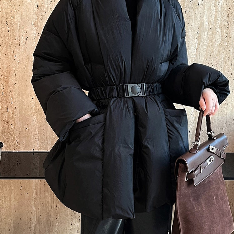 Black Belted Oversized Puffer Jacket – Peach Motel Outerwear
