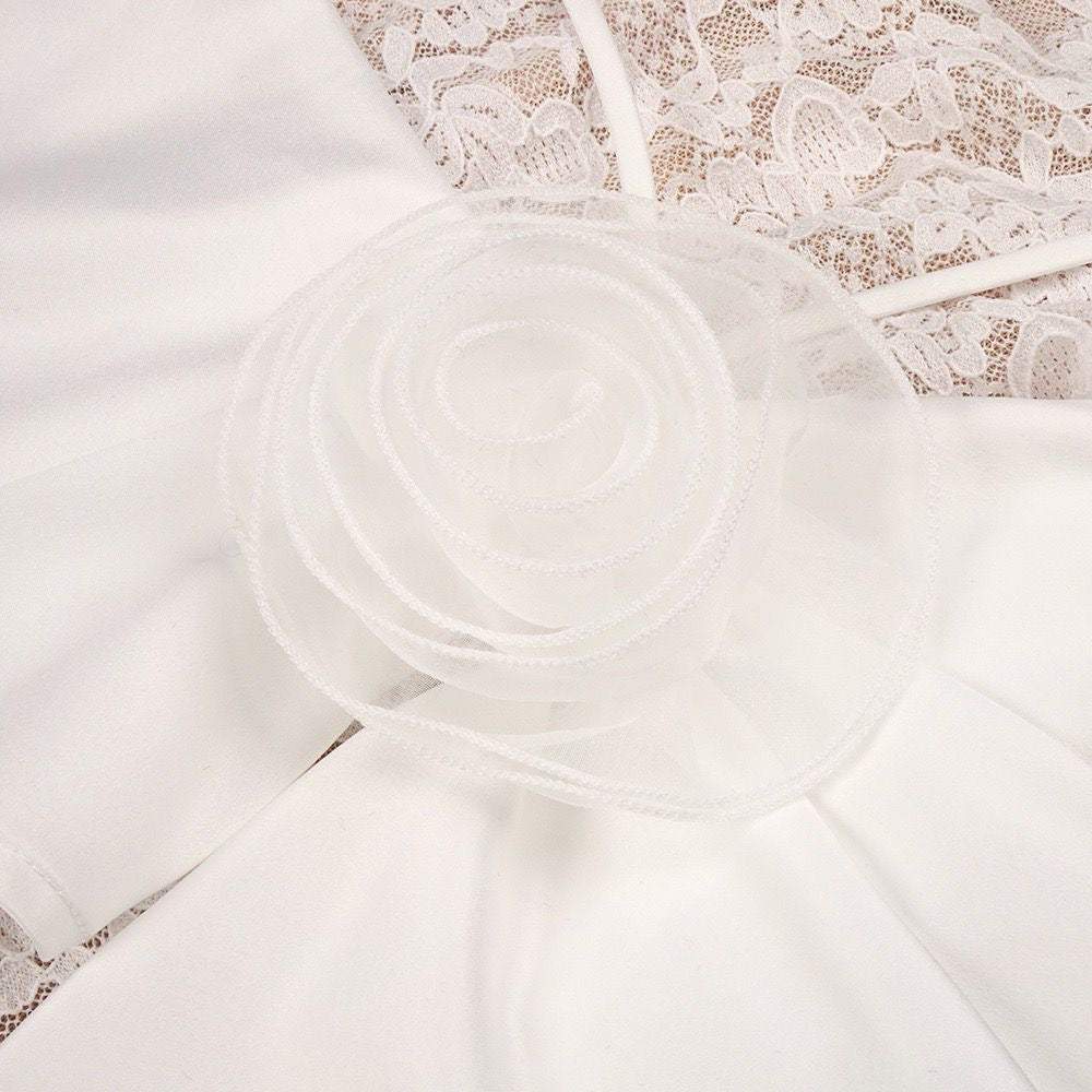 Ivory Lace Maxi Dress with Draped Overlay