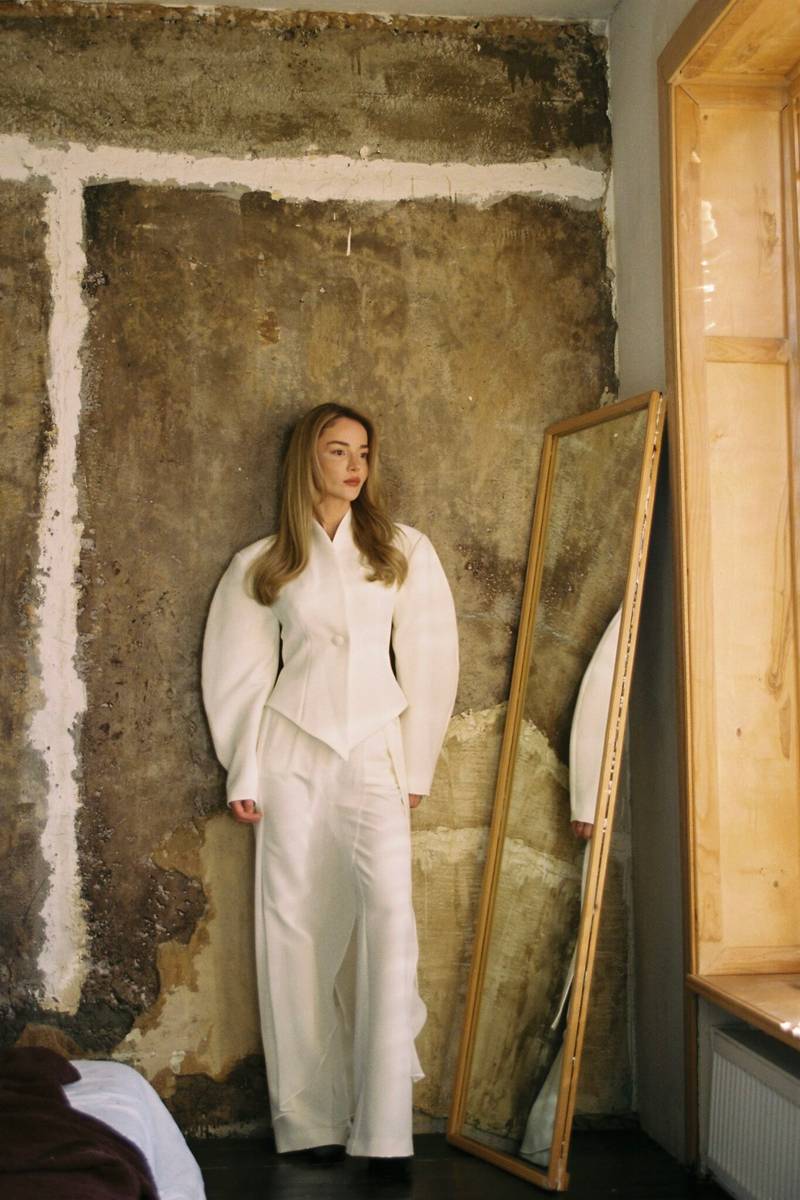 Elegant White Structured Set – Tailored Blazer & Wide-Leg Trousers | Peach Motel