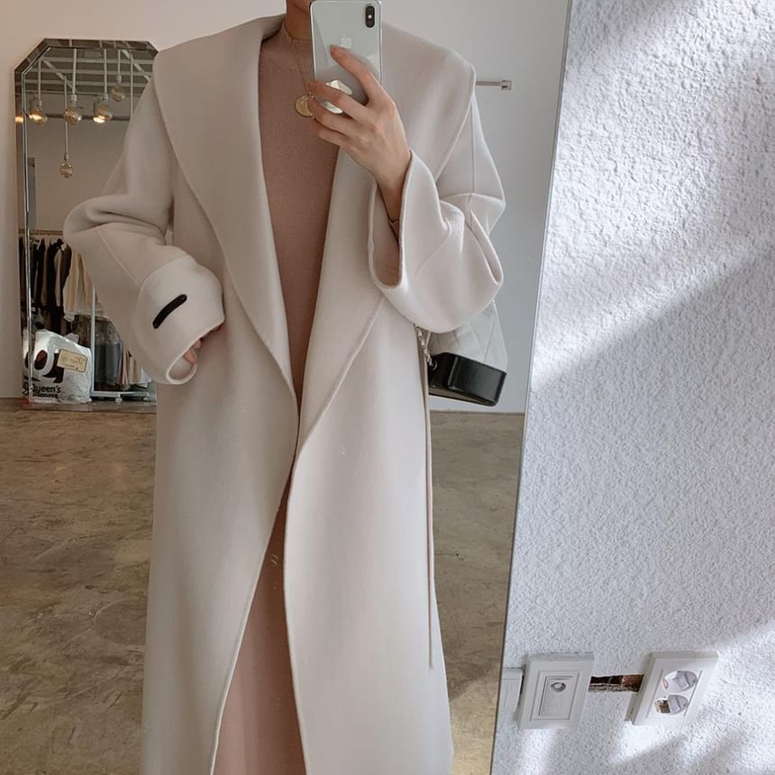 Cream Wool Blend Belted Wrap Coat – Peach Motel Outerwear