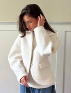 Cropped Wool-Blend Textured Jacket – Cream White
