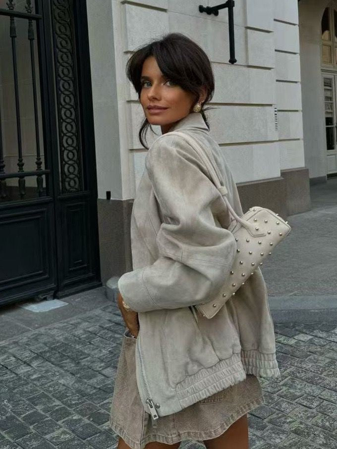 Oversized Taupe Leather Jacket – Peach Motel