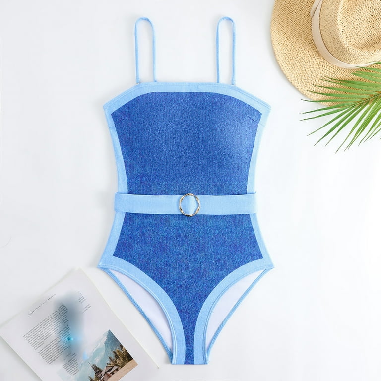 Denim Illusion Belted Swimsuit & Ombre Sarong Set – Peach Motel