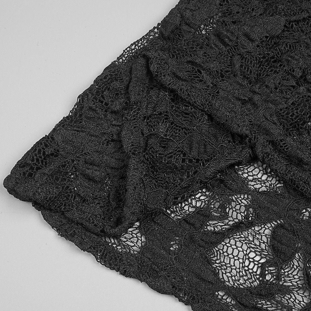 Black Lace Plunge Maxi Dress | Sheer Long Sleeve Evening Dress