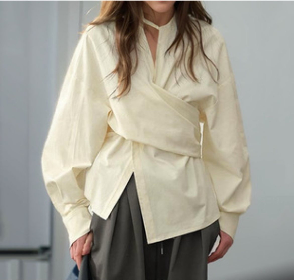 Cream Asymmetric Wrap Blouse – Peach Motel