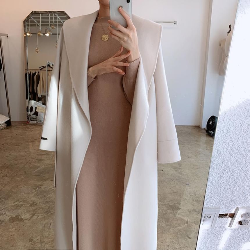 Cream Wool Blend Belted Wrap Coat – Peach Motel Outerwear
