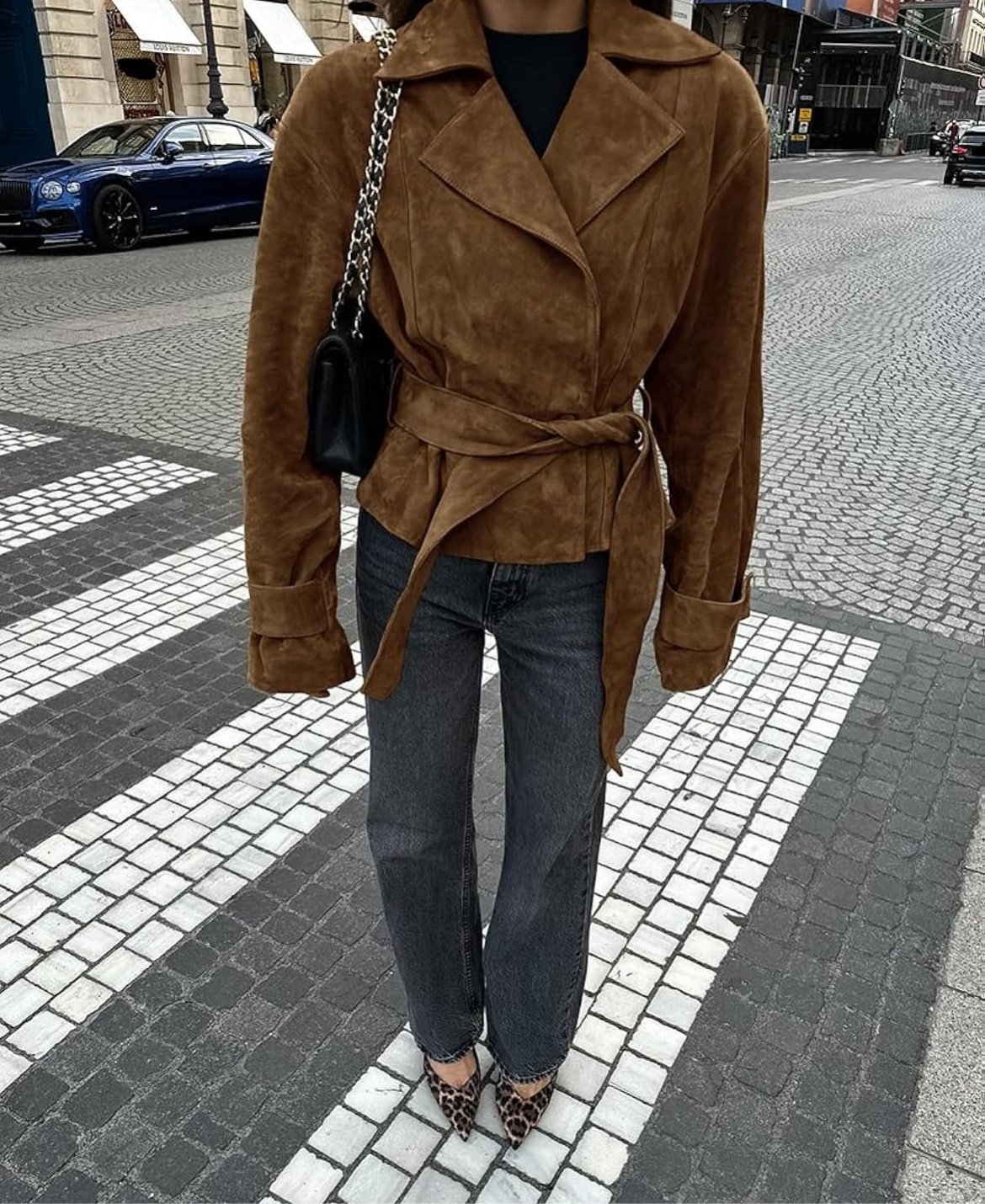 Women’s Brown Suede Tie-Waist Jacket – Chic Oversized Outerwear