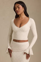 Luxe Lace Two-Piece Set – Elegant Long Sleeve Crop Top & Maxi Skirt
