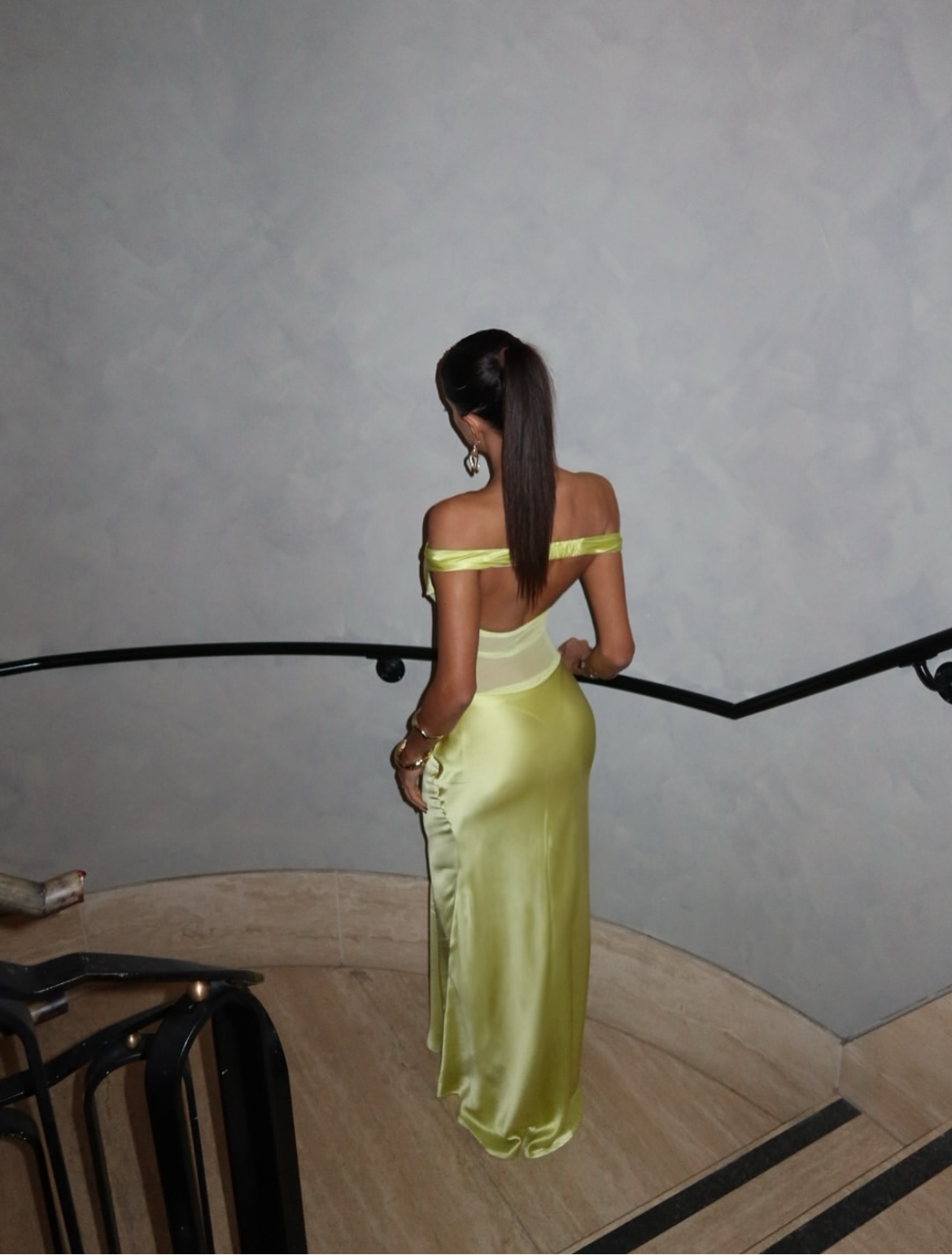 Lime Green Satin Corset Gown with Mesh Waist Panel – Peach Motel