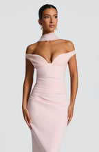 Blush Pink Off-Shoulder Scarf Maxi Dress