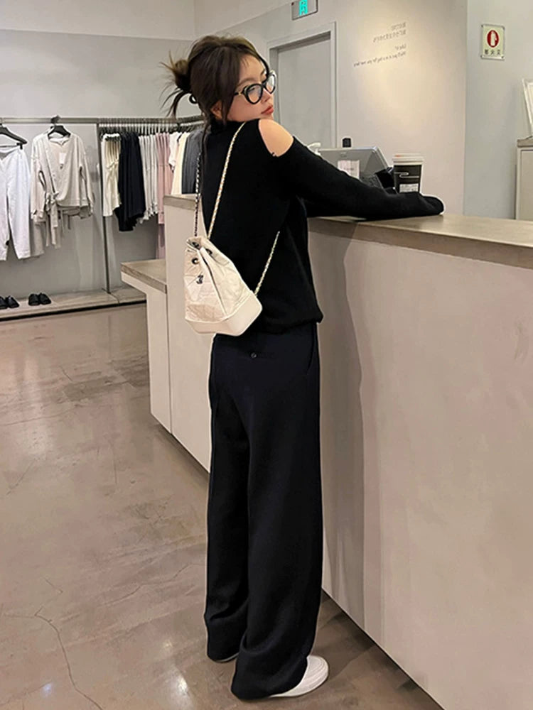 Black Tailored Wide-Leg Trousers | High-Waisted Straight Leg Pants