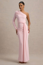 Blush One-Shoulder Draped Maxi Gown | Peach Motel