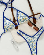 Blue Floral Triangle Bikini Set – Peach Motel Swimwear