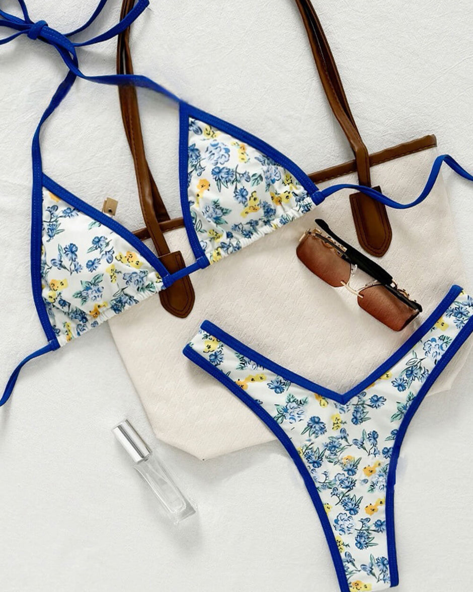 Blue Floral Triangle Bikini Set – Peach Motel Swimwear