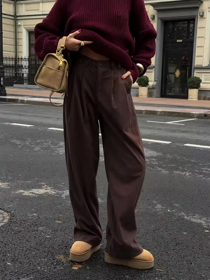 Chocolate Brown Wide Leg Trousers – High Waisted Tailored Pants