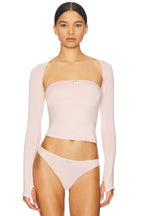 Pink Long Sleeve Shrug Top – Sexy Cropped Knitwear