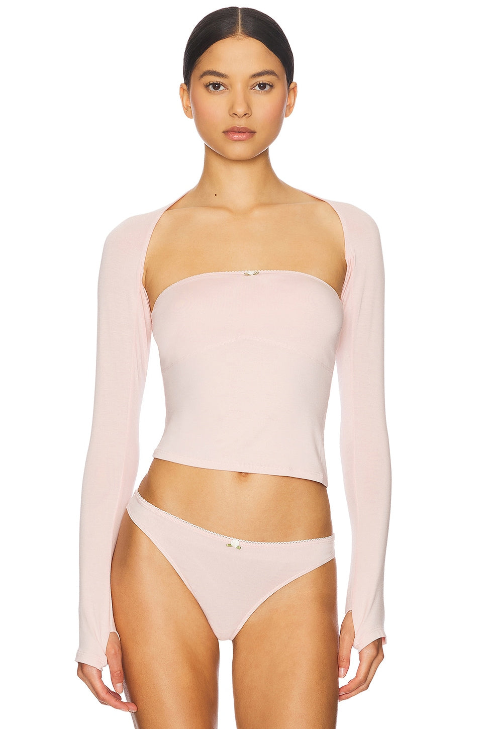 Pink Long Sleeve Shrug Top – Sexy Cropped Knitwear