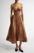 Fierce & Flawless Leopard Corset Midi Dress – Peach Motel