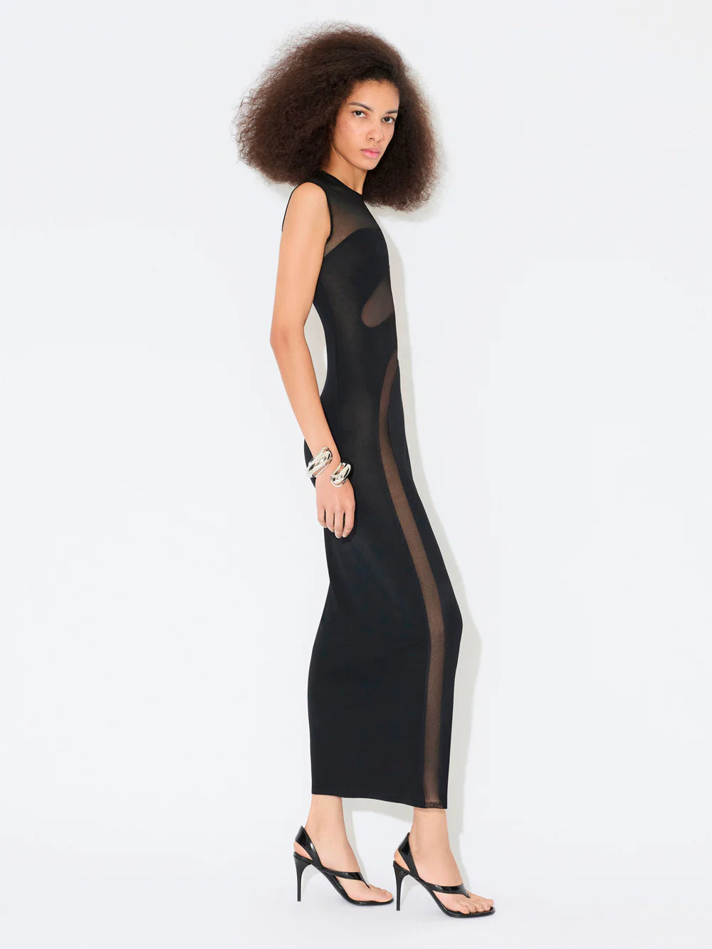 Peach Motel – Sheer Illusion Wave Midi Dress in Black