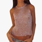Pink Metallic Knit Tank Top – Sleeveless Shimmer Sweater Top | Peach Motel