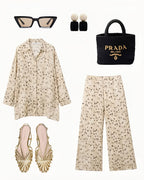 Leopard Print Matching Set – Lightweight Button Down Shirt & Wide Leg Pants Set – Cream Animal Print Two Piece Set