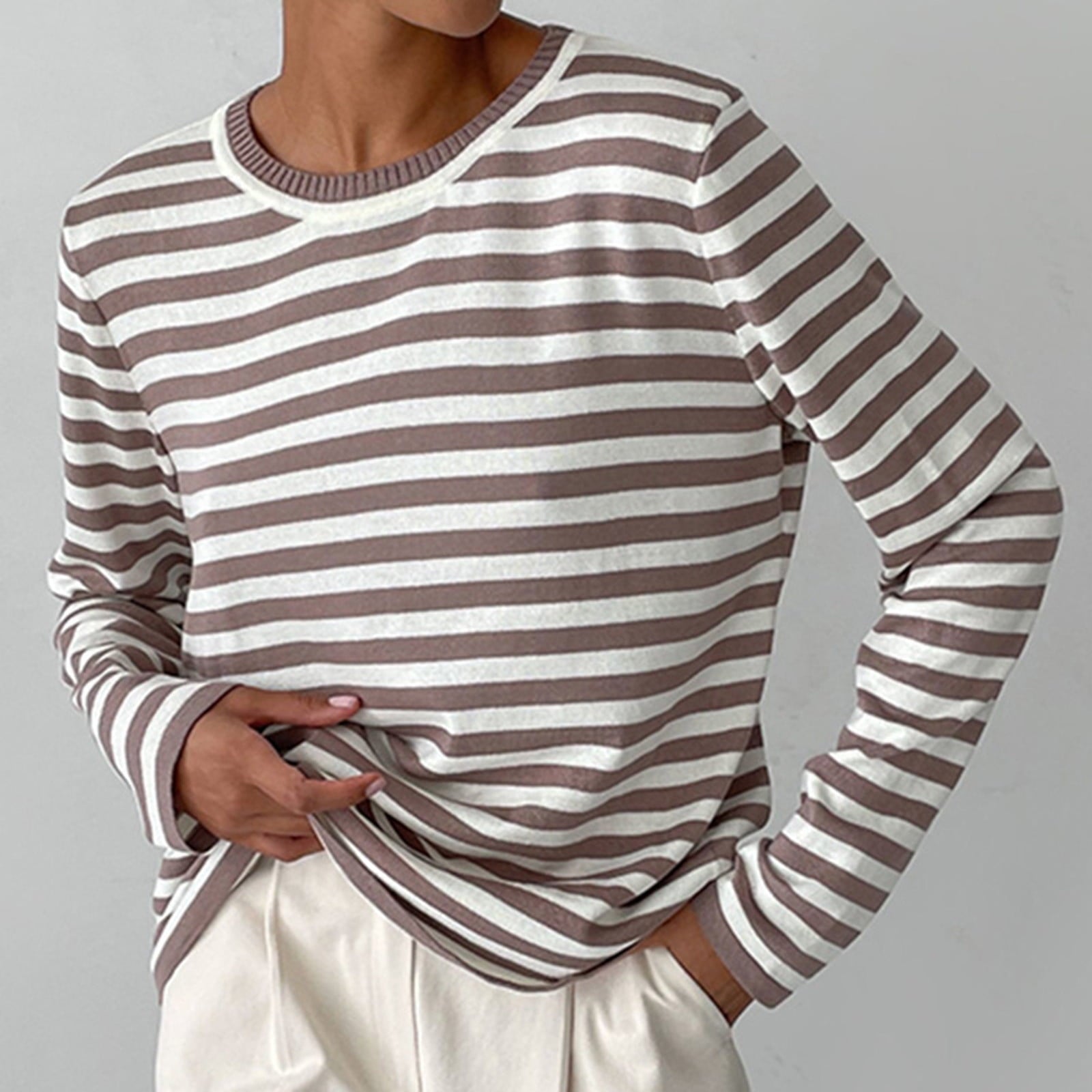 Striped Long Sleeve Knit Top – Casual Everyday Essential