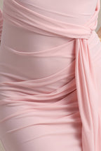 Blush One-Shoulder Draped Maxi Gown | Peach Motel