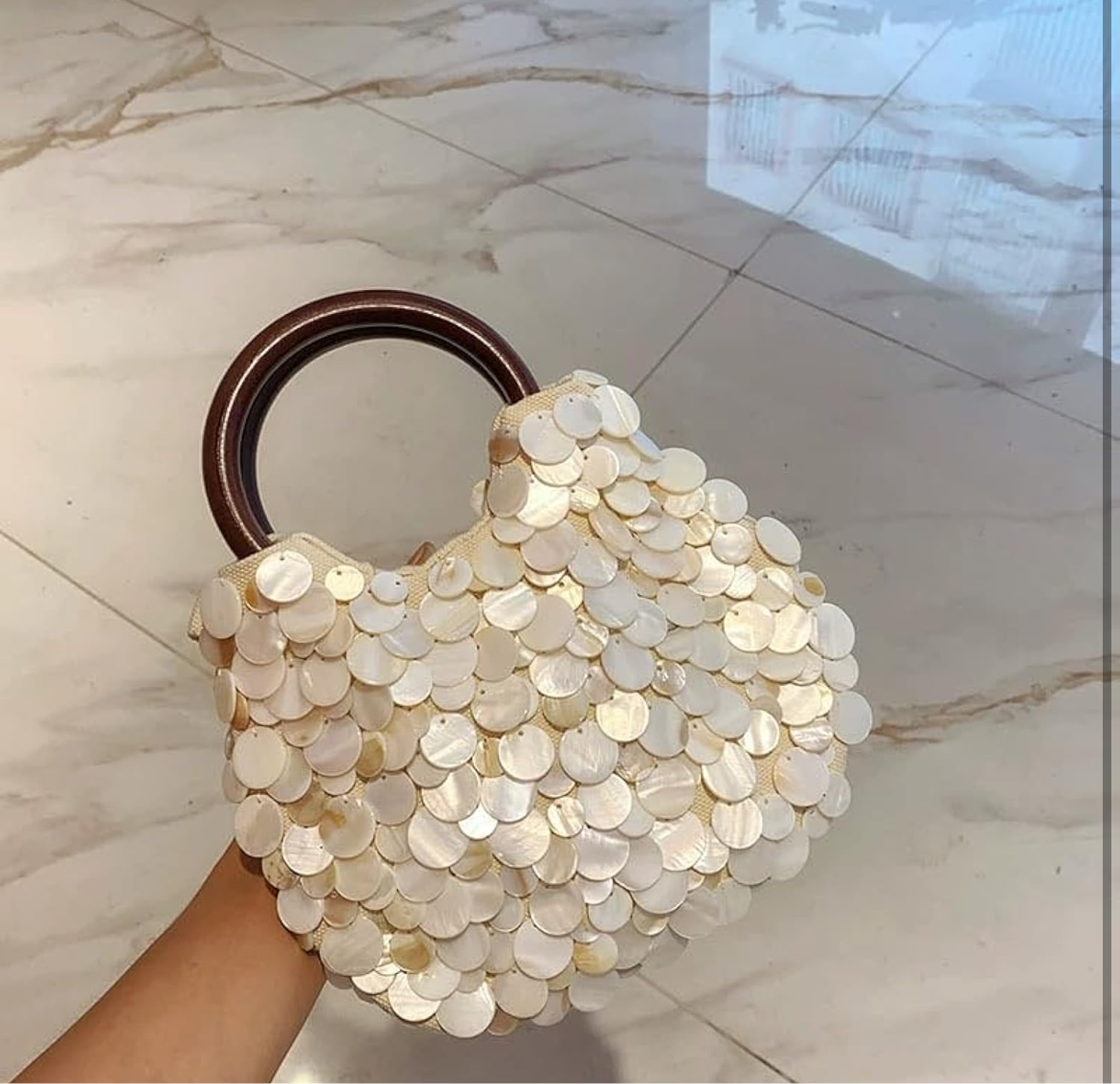 White Sequin Disc Handle Bag – Peach Motel Accessories