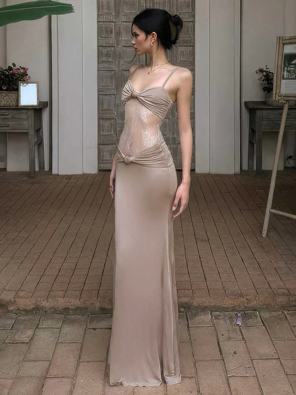 Sheer Elegance Maxi Dress – Nude