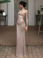 Sheer Elegance Maxi Dress – Nude