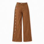 Women’s Brown Wide-Leg Pants with Side Button Detailing – Designer-Inspired 2026 Trend