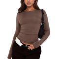 Brown Long Sleeve Ruched Top – Chic Everyday Essential