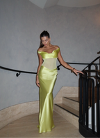 Lime Green Satin Corset Gown with Mesh Waist Panel – Peach Motel
