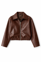 Brown Faux Leather Bomber Jacket | Oversized Women’s Cropped Coat
