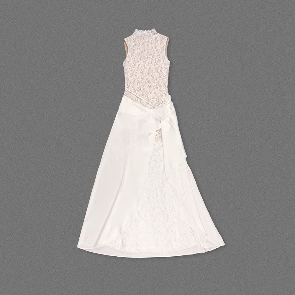 Ivory Lace Maxi Dress with Draped Overlay