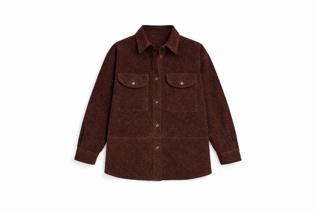 Brown Suede Overshirt Jacket – Luxe Button-Down Shacket for Effortless Layering