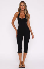 Black Halter Neck Cropped Jumpsuit | Peach Motel