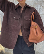 Brown Suede Overshirt Jacket – Luxe Button-Down Shacket for Effortless Layering