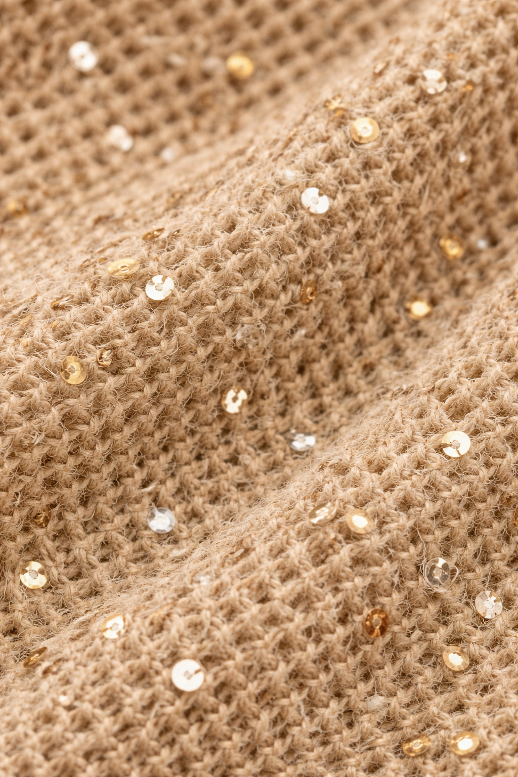 Beige Sequin Crochet Tank Top – Open Knit Sleeveless Summer Knit