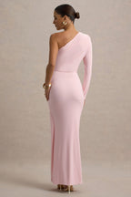 Blush One-Shoulder Draped Maxi Gown | Peach Motel